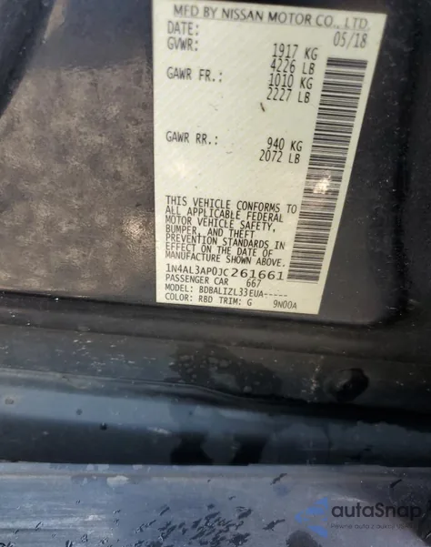 2018 Nissan Altima 2.5 from USA, damaged, VIN 1N4AL3AP0JC261661